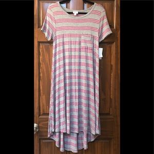 NWT LuLaRoe Carly Dress - Grey with Pink Stripes